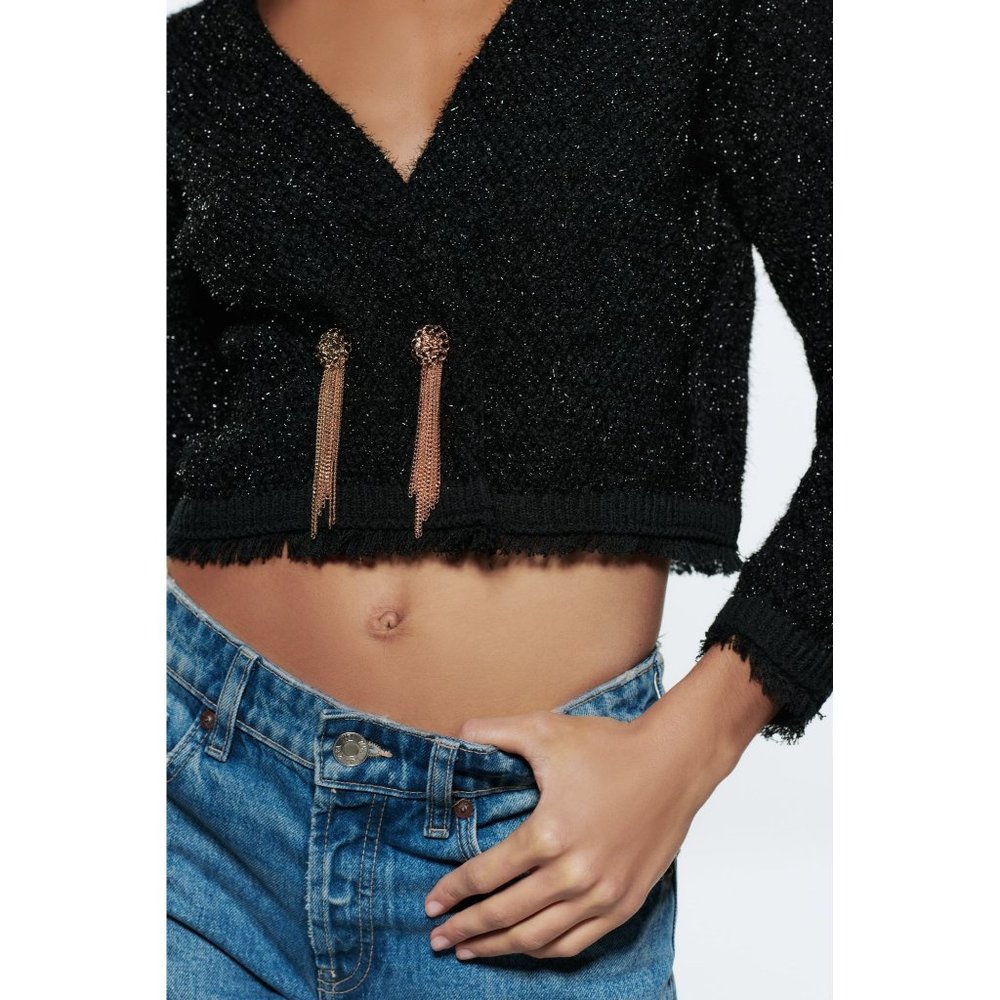 ZARA METALLIC THREAD KNIT JACKET size M festival preppy party elegant